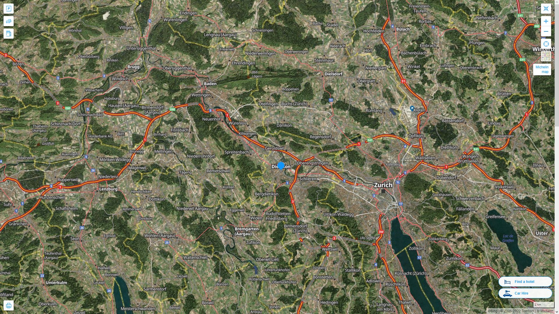 Dietikon Highway and Road Map with Satellite View